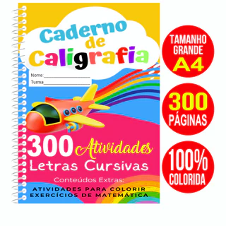 Caderno De Caligrafia Infantil 300 Atividades Livro Colorido Letras Cursivas Matemática