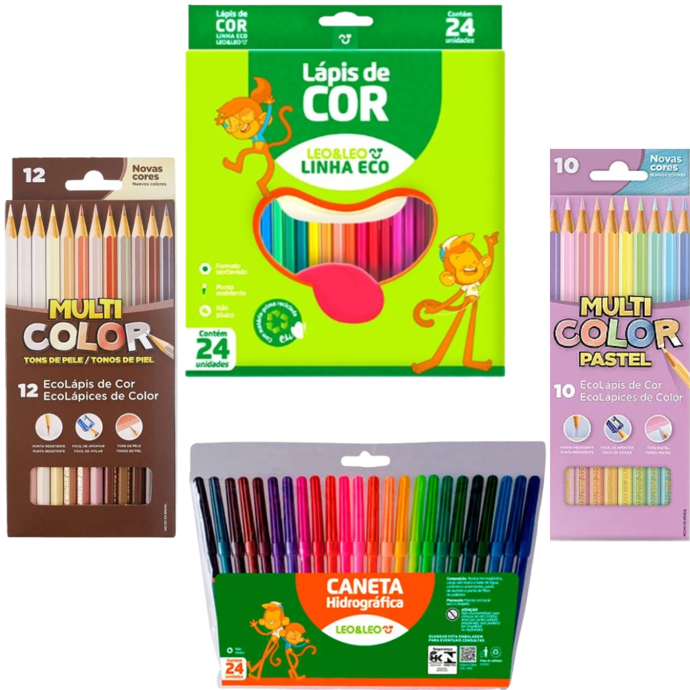 Kit Lápis De Cor Leo Leo 24 Cores 12 Tons De Pele 10 Tons Pastel 24 ...