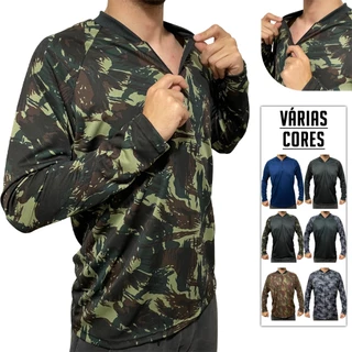 Camisa Proteção UV 50+ Térmica Manga Longa Blusa com Zíper Masculina