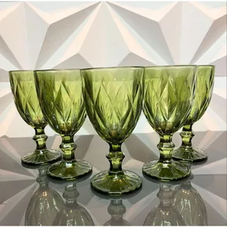 Jogo de Taças Luxo Diamond Verde Copo Vidro 340ml Mesa Posta
