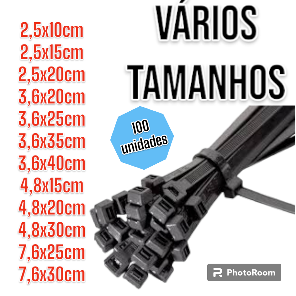 100 Unidades Cinta Plástica/ Abraçadeiras Vários Tamanhos Enforca Gato