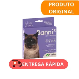 Banni 3 Gatos até 7,5kg 0,90ml Vermes Pulgas Sarna Piolho - Ourofino Pet