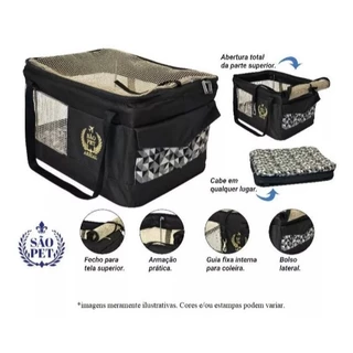 Bolsa De Transportes Pets Em Avião Azul 43x31,5x20cm São Pet Preta