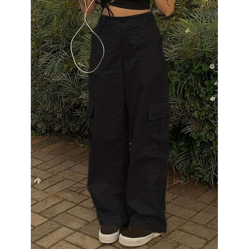 Wide legg preta cargo juvenil
