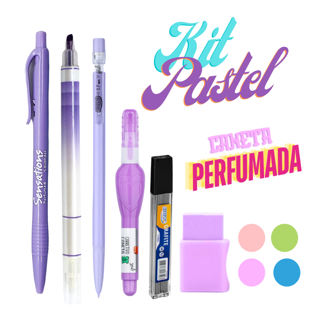 Kit Material Escolar 6 Itens Tons Pastel