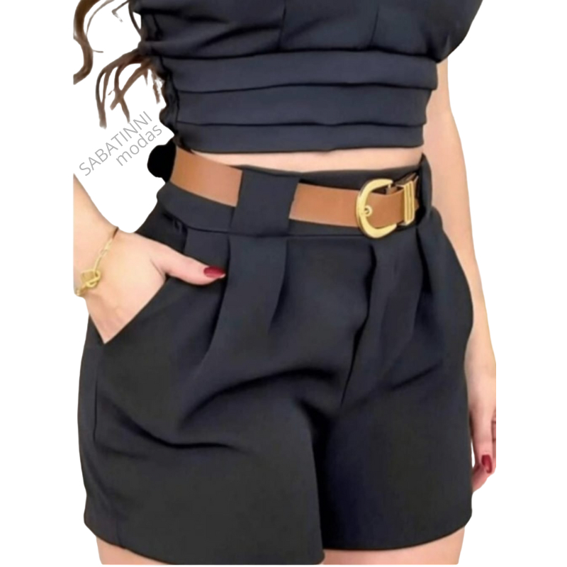 Shorts Tendencia Alfaiataria Com Cinto De Couro Modelo Social Zara