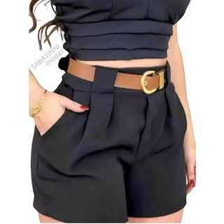 Shorts Tendencia Alfaiataria Com Cinto De Couro Modelo Social Zara