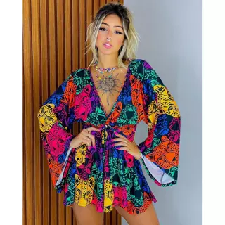 Macaquinho Feminino Manga Cumprida Outono Inverno leopardo estampa inspiração Moda blogueira tendencia macaquinho tigre