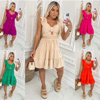 vestido com Bojo feminino no tecido duna moda blogueira verão com elastex nas costas Forrado