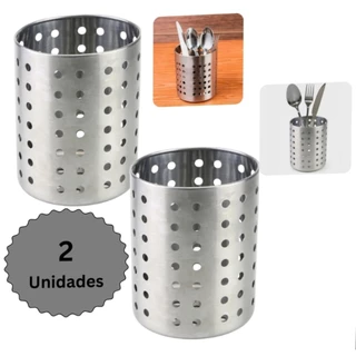 KIT 2 PORTA TALHER DE PIA REDONDO PRATA EM ACO INOX