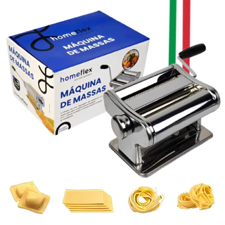 Máquina de Macarrão Manual Cilindro Inox Manivela p/ Cozinha Bancada Massas Caseiras Talharim Lasanha Pastel Fettuccine Espaguete