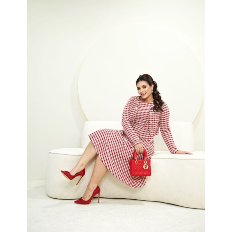 Vestido Mid Moda Evangélica Roupas Femininas com casaco Godê Tweed conjunto alfaiataria Feminino