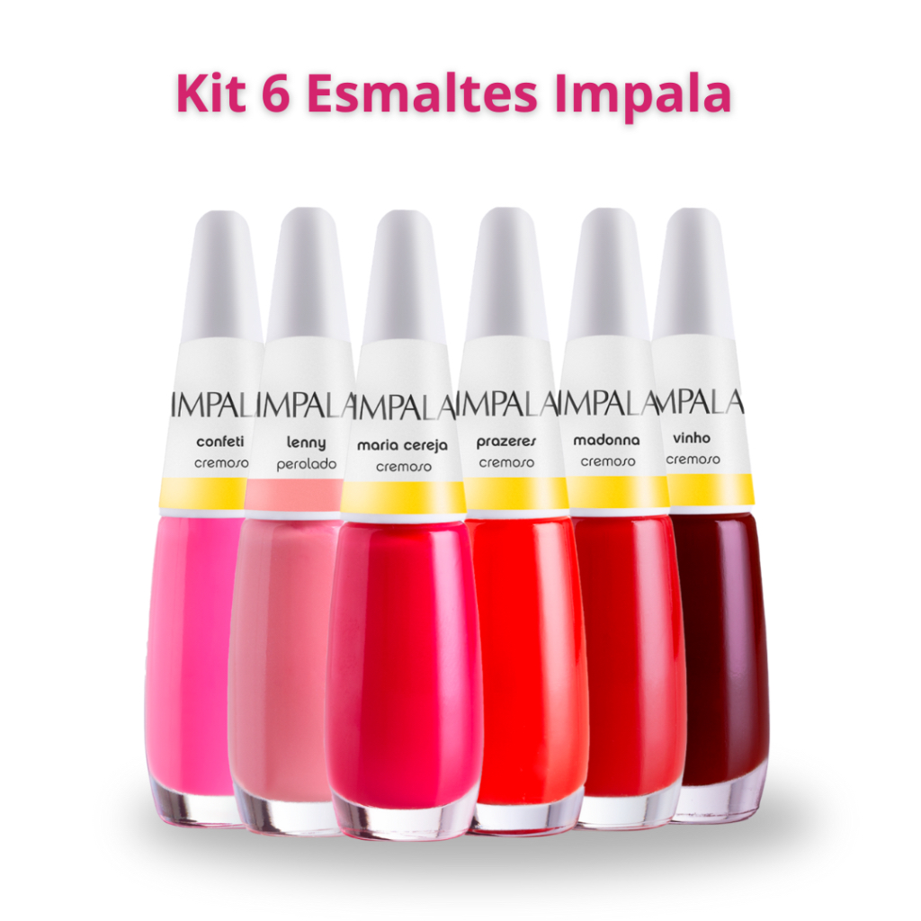Kit 6 Esmaltes Unha Vermelhos e Rosas Impala | Shopee Brasil