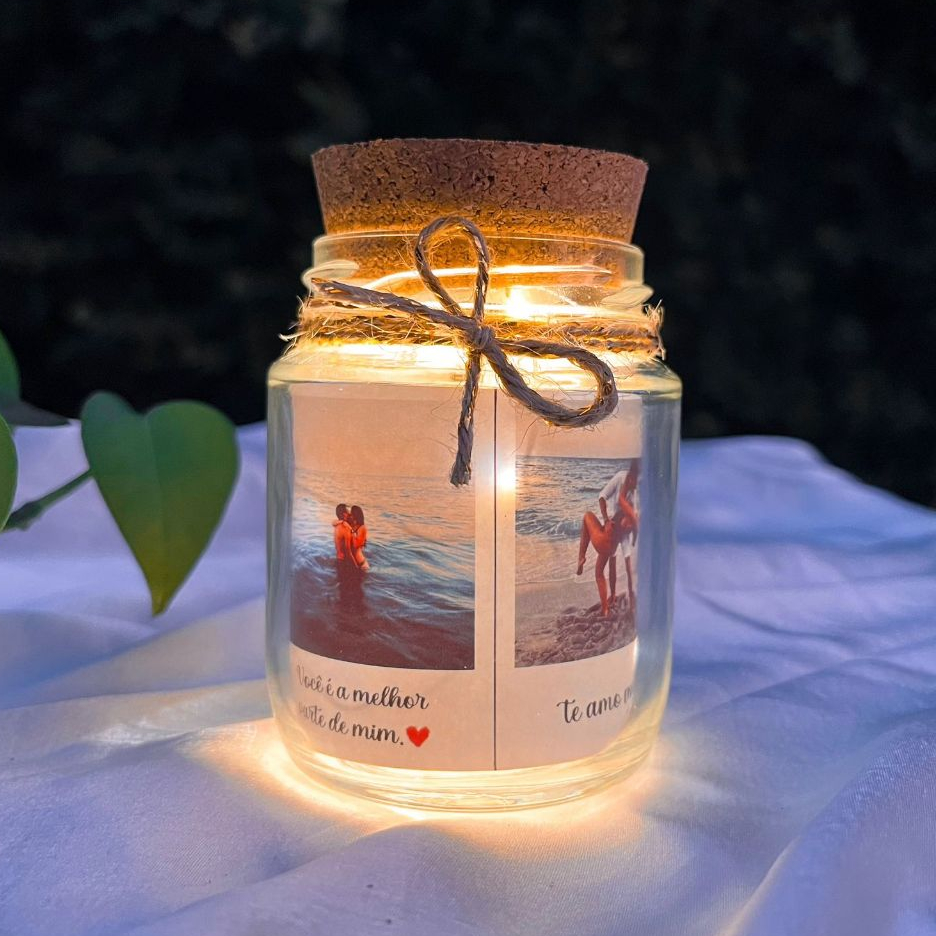Pote de Luz com 4 fotos Presente Namorado Namorada Personalizado