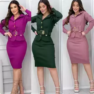 Conjunto Feminino Social Moda Evangélica Executiva Blazer e Saia ref 3
