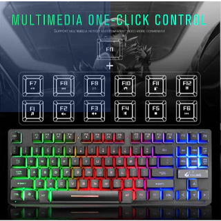 Teclado Gamer Semi-mecânico Rgb Anti-ghosting com led coloridas e 87 teclas com fio