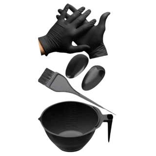 Kit de Cumbuca, Pincel, Luvas e Protetor de Orelhas para Aplicar Tintura Capilar, Escova Progressiva e outros cosméticos.