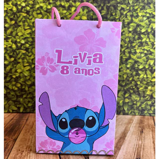 10 Sacolinhas Personalizadas Festa Stitch Personalizado Com Nome e Idade Stitch Chiclete