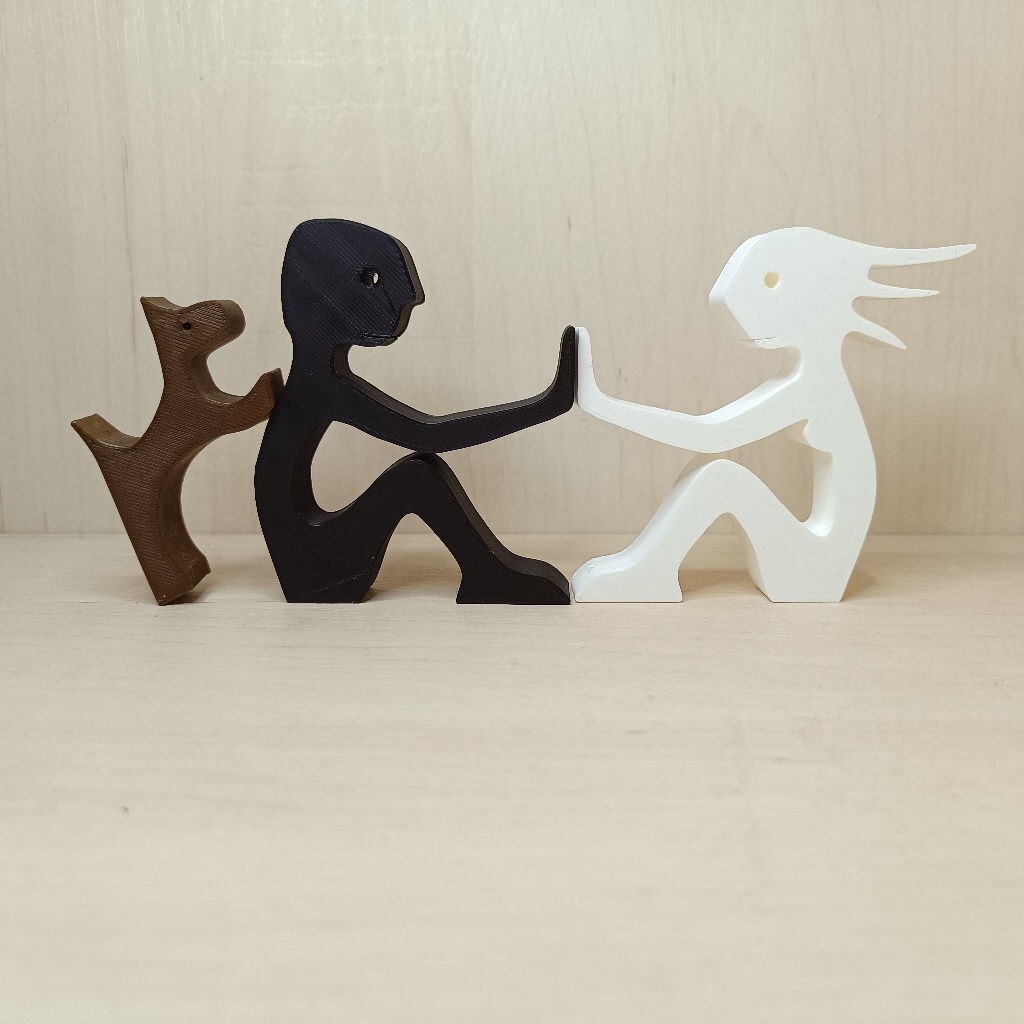 Escultura Casal e seu Cachorro Peças encaixáveis Presente Decoração 3D