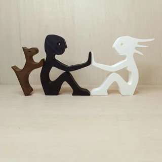 Escultura Casal e seu Cachorro Peças encaixáveis Presente Decoração 3D