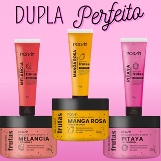 Kit Esfoliante + Sabonete Líquido Corpo e Rosto Frutas Perfumado Poran