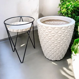 Kit 1 Vaso Coluna Diamante Plantas Flores + 1 Suporte Tripé ferro