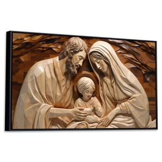 Quadro Luxo Sagrada Família Jesus Maria José C/ Moldura 93cm