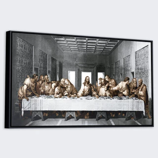 Quadro C/ Moldura Ceia Com Jesus Canvas Ref13 - 63x93cm