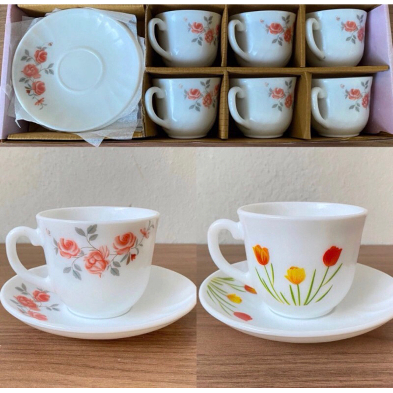 Jogo de xícaras e Pires 12 peças decoradas de porcelana lindas ENVIO IMEDIATO