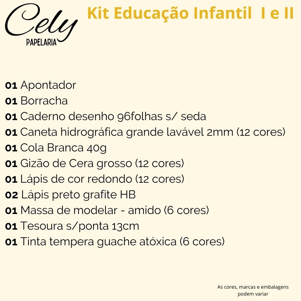 Kit Material Escolar Educação Infantil, Fundamental e Ensino Médio (2º ...