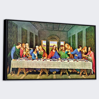 Quadro C/ Moldura Ceia Com Jesus Canvas Ref12 - 63x93cm