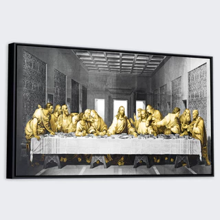 Quadro C/ Moldura Ceia Com Jesus Canvas Ref14 - 63x93cm
