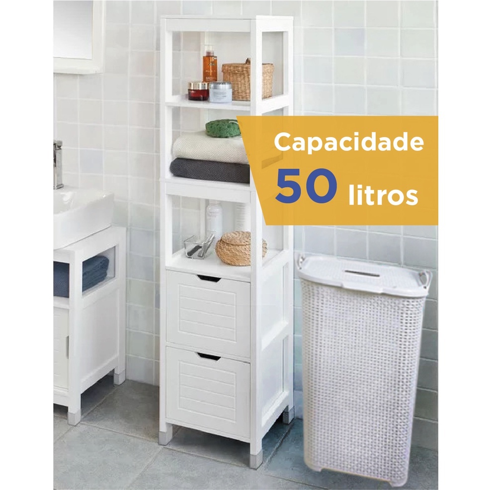 Cesto de roupa lavanderia Rattan Tampa Basculada Branco