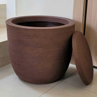 Vaso de Plástico Polietileno para Plantas com Prato Bojo Redondo Textura Grafiato Tamanho Médio
