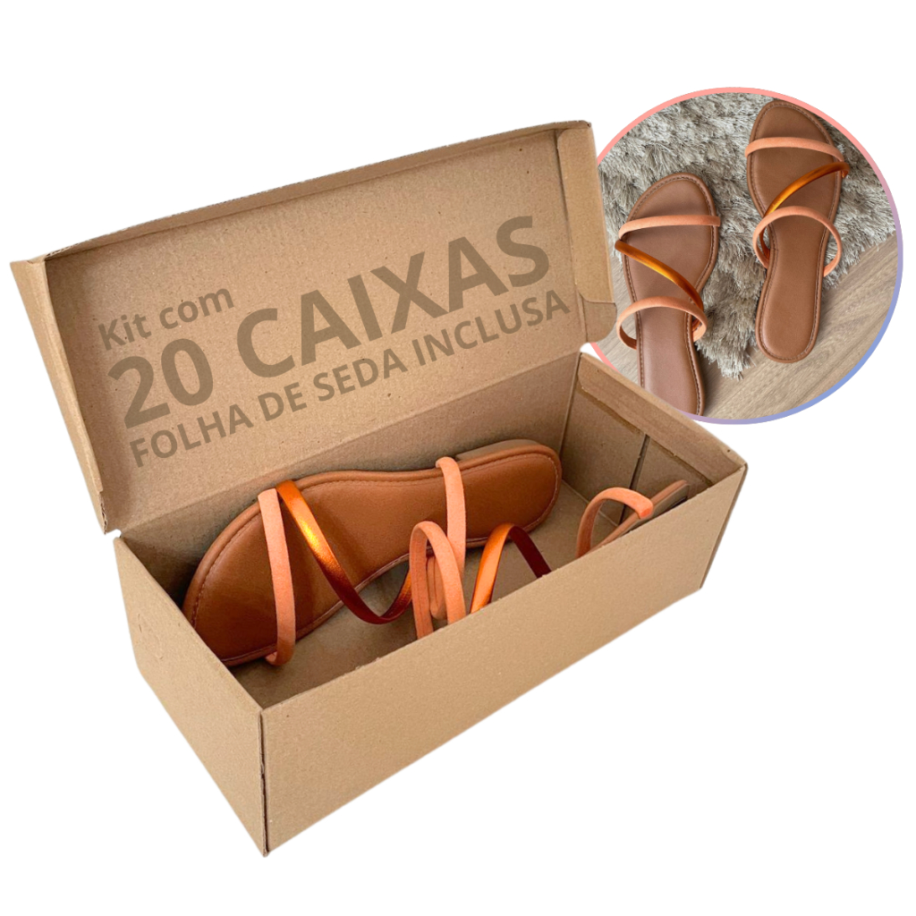 20 Caixas Sapatilha Rasteirinha Chinelo 28x12x9,5cm Com Seda