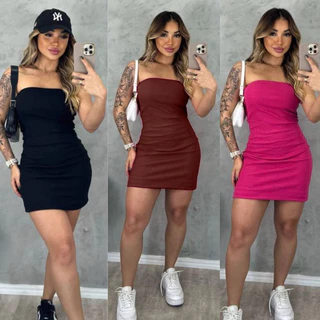 Vestido Feminino Tomara que Caia Tubinho Curto Malha Canelada Premium Duplo