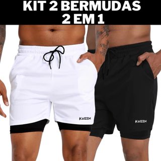 kit 2 bermudas academia shorts 2 em 1 para treinar esporte fitnes ACADEMIA 