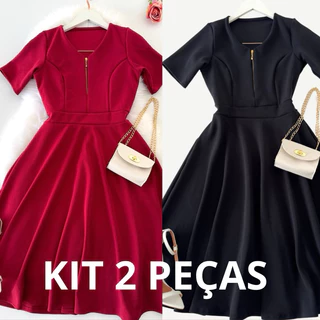 KIT 2 Vestido Godê Moda Evangélica Feminino Elagante Rodado ocasiões Congresso Fardamento Igreja