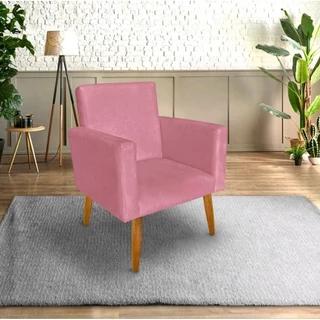1 Poltrona cadeira estofada nina confortável rosa