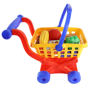 Brinquedo Carrinho de Mercado Colorido Supermercado Cesta Removível Acessórios p/ Dia das Crianças Aniversário Meninas Meninos