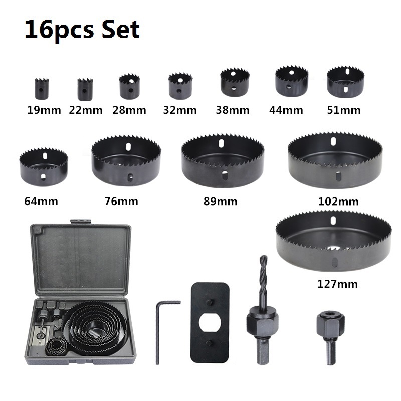 Jogo Kit Serra Copo 16 Peças 19 A 127mm P/ Madeira Gesso e Pvc + Estojo Profissional