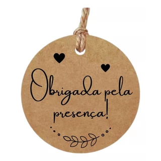 Tag Papel Kraft Frases "Obrigado(a) Pela Presença" Lembrancinhas Eventos Festas 4x4cm