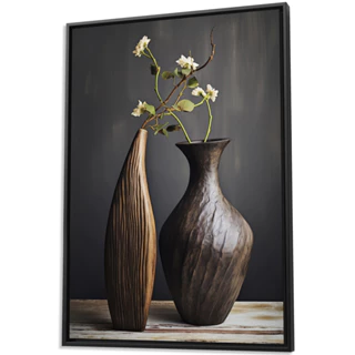 Quadro Rústico Vasos Com Flores Canvas Com Moldura 63x93cm