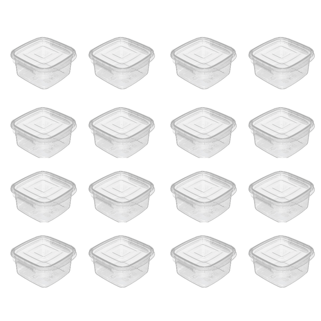 KIT POTE ORGANIZADOR DE GELADEIRA QUADRADO MEDIO COM TRAVAS 860 ML TRANSPARENTE