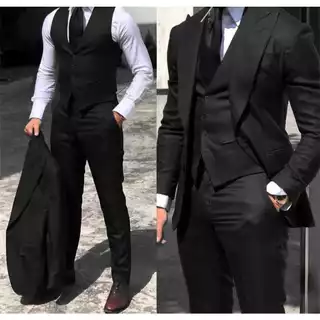 Terno Masculino Oxford Completo Preto Luxuoso (Paleto+calça+colete)