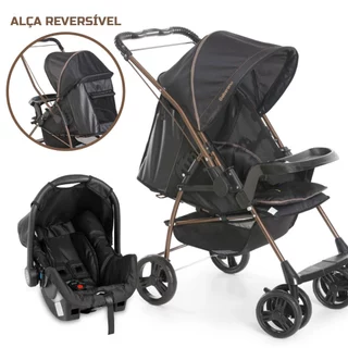 Carrinho e Bebê Conforto Milano Alça Reversível Galzerano Preto
