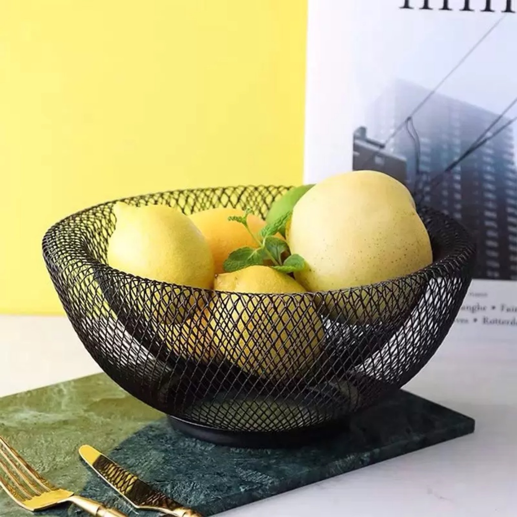 Cesta de Fruteira Aramada Modelo Com Acabamento Multiuso Preto