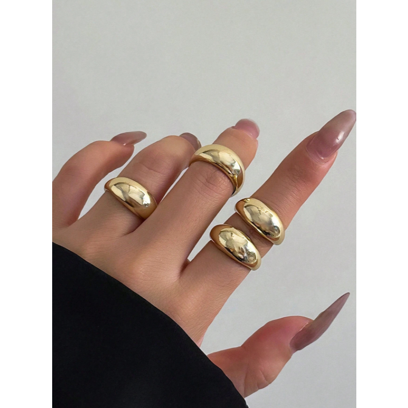 Anel Dourado Kit 4 peças Minimalista Moda Blogueiras Du Bless Promocional