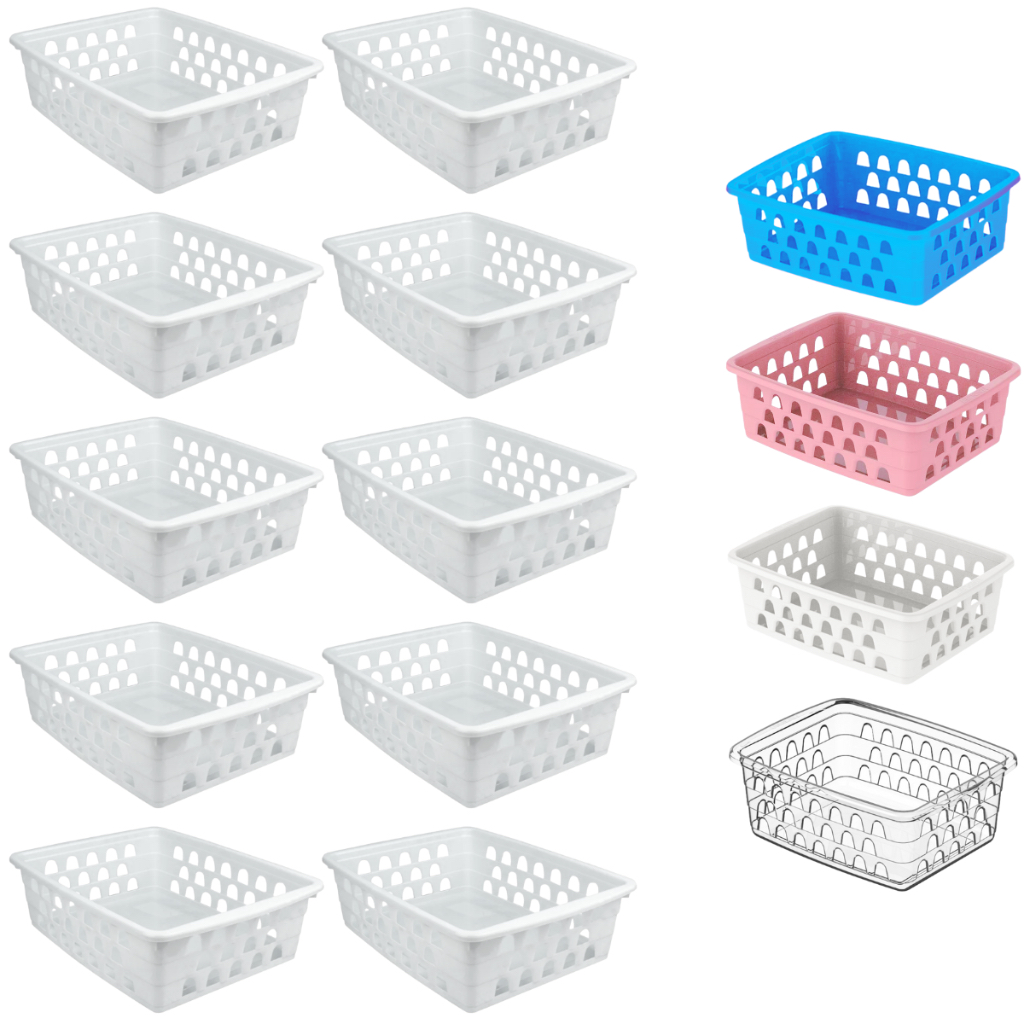 Cesto Organizador Kit 10 Peças 16x12x6Cm Pequeno Branco Transparente Azul Rosa