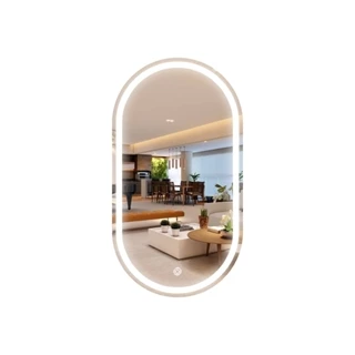 Espelho Oval Jateado Com Led 50x80 Lapidado Decoração de Parede Salão Beleza Maquiagem
